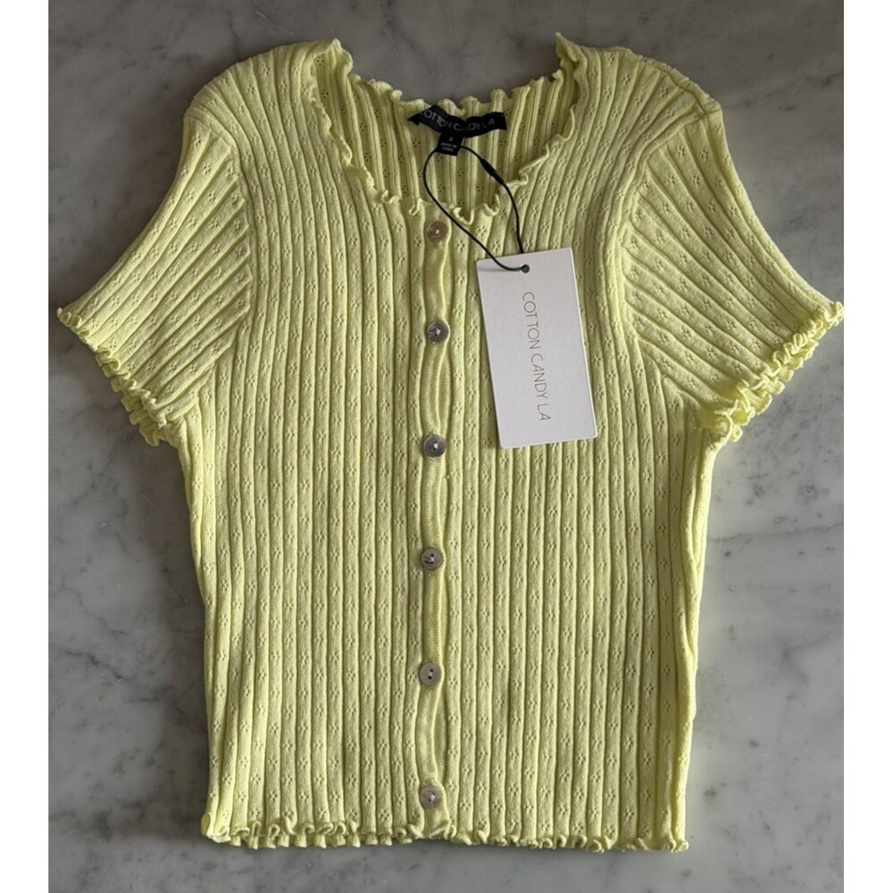 NWT Cotton Candy LA Yellow Babydoll Shirt Top Womens Size S Short Sleeve